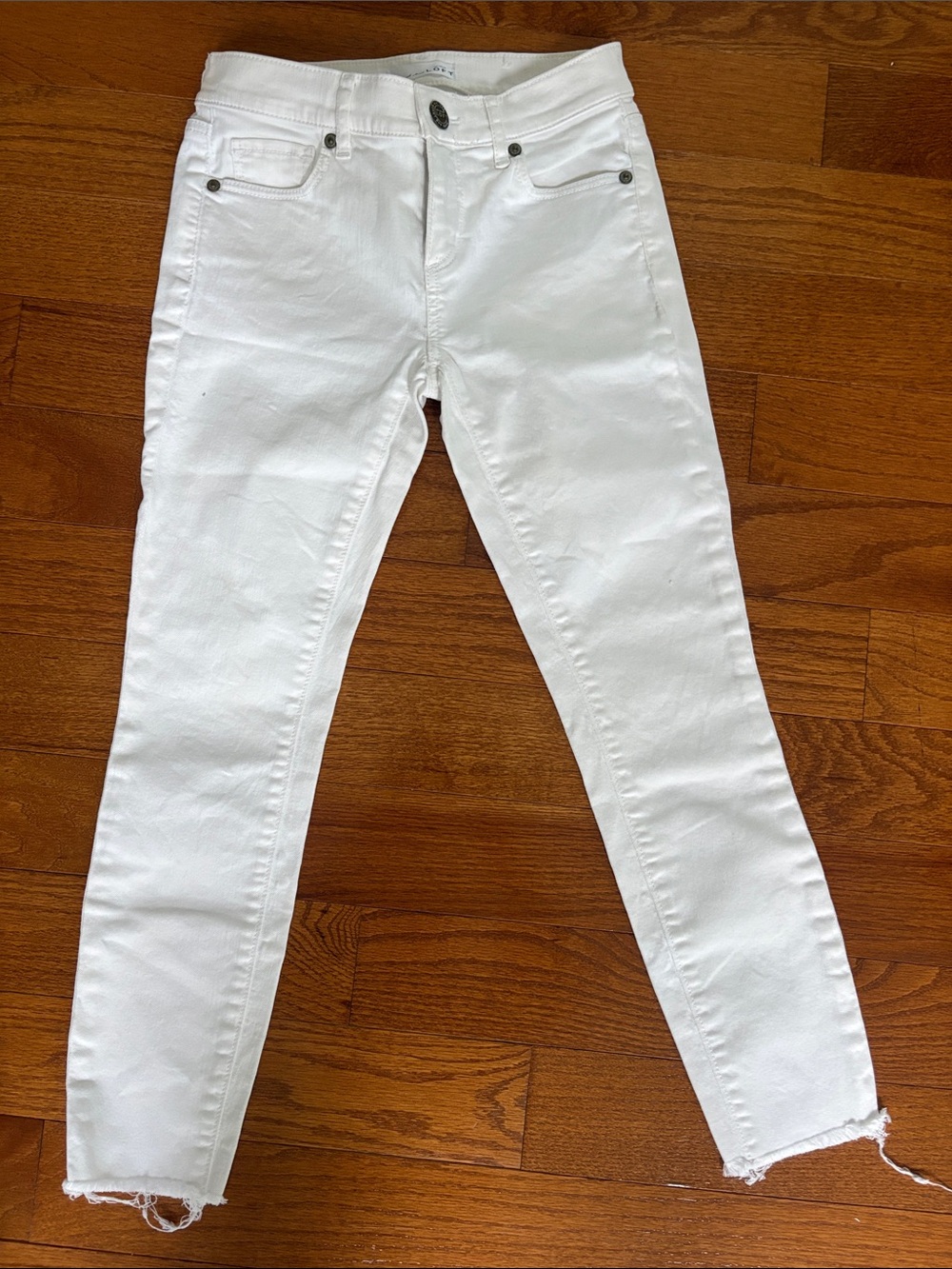 LOFT White Skinny Jeans with Raw Hem